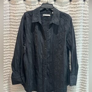 Foxcroft Carolina Crinkled Cotton Blend Over-Shirt Size 22 in Black, Button Down